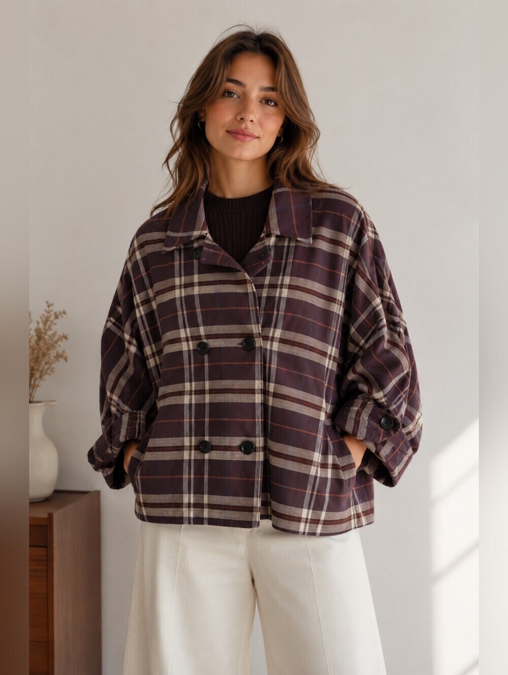 BcbgMaxAzria Plaid Short Oversized Coat